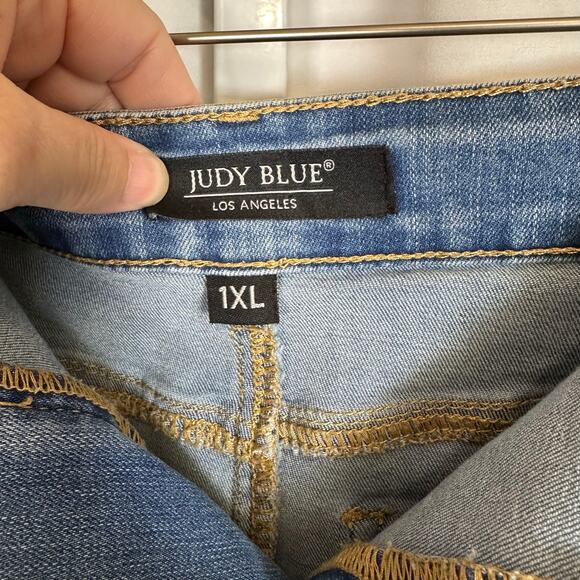 Judy Blue Raw Hem Distressed Stretch Denim Mini Skirt Sz 1XL Festival Streetwear - Picture 7 of 11